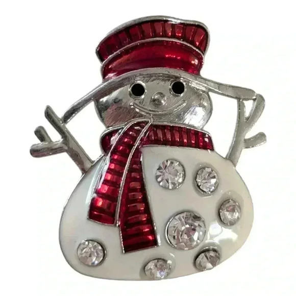 Snowman white enamel with rhinestone accents Silverstone - Picture 1 of 4